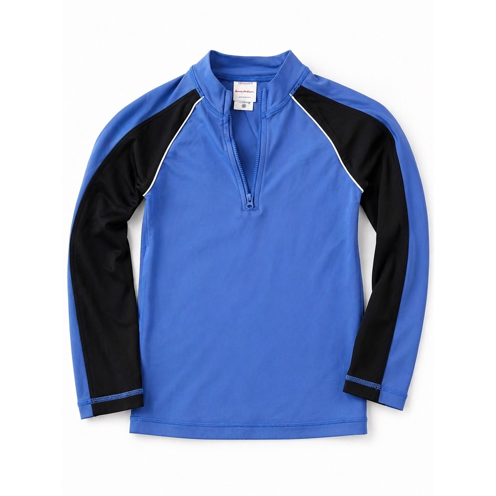 Hanna Andersson Kids Blue  Half Zip Long Sleeve Rash Guard Swim Top Size 6-7
